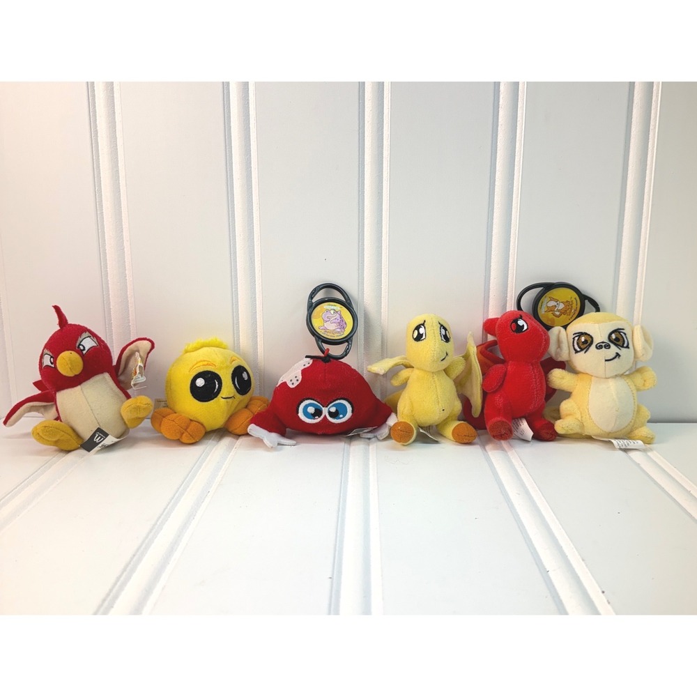 Neopets Plush Toy Lot 6pc McDonalds 2004 Red Yellow Vintage‎ Collectible Clip On
